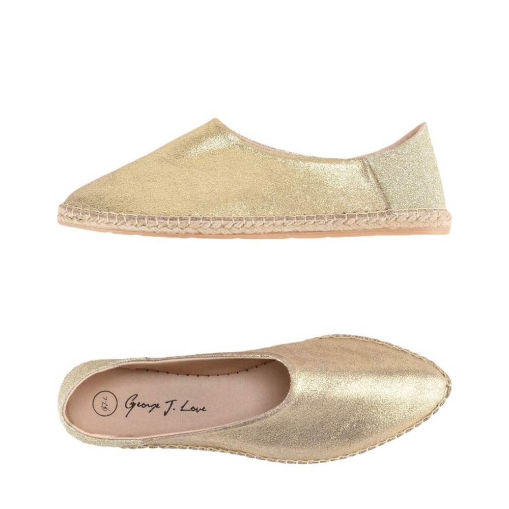 George J Love gold espadrilles made in Spain